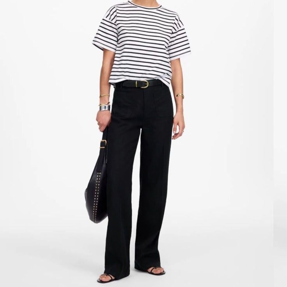 Madewell Black Patch Pocket Flare Pant in 100% Linen 0 Tall NWT